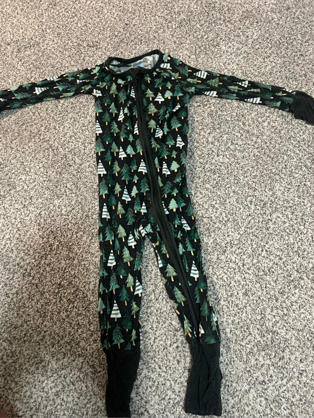 Kids Black Holiday Tree Footed One-Piece Pajamas